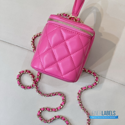CHANEL Small Rectangular Vanity Case with Top Handle (Fuchsia Quilted Lambskin & Gold-Tone Hardware)