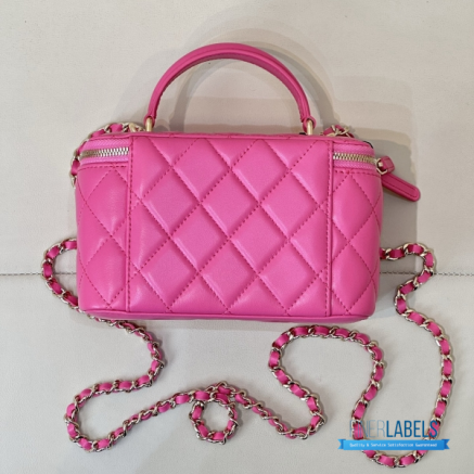 CHANEL Small Rectangular Vanity Case with Top Handle (Fuchsia Quilted Lambskin & Gold-Tone Hardware)