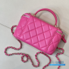 CHANEL Small Rectangular Vanity Case with Top Handle (Fuchsia Quilted Lambskin & Gold-Tone Hardware)