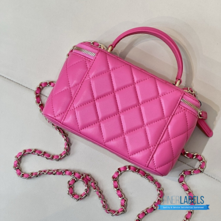 CHANEL Small Rectangular Vanity Case with Top Handle (Fuchsia Quilted Lambskin & Gold-Tone Hardware)