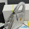 CHANEL Nano Kelly Shopper Bag (Metallic Silver Calfskin & Light Gold Hardware)