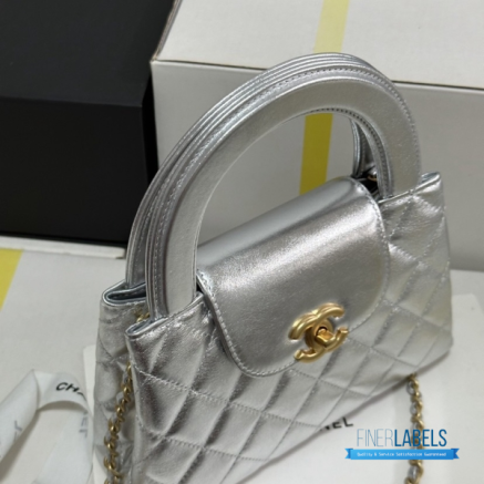 CHANEL Nano Kelly Shopper Bag (Metallic Silver Calfskin & Light Gold Hardware)