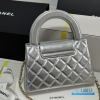 CHANEL Nano Kelly Shopper Bag (Metallic Silver Calfskin & Light Gold Hardware)