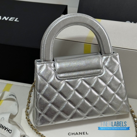 CHANEL Nano Kelly Shopper Bag (Metallic Silver Calfskin & Light Gold Hardware)