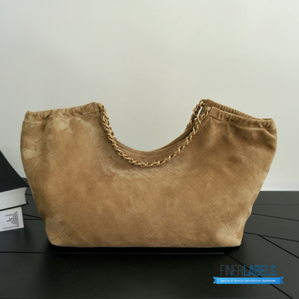 CHANEL Small Neo Cabas Shopping Bag (Dark Beige Suede & Gold-Tone Hardware)