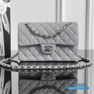 CHANEL Classic Medium Double Flap Bag (Grey Quilted Caviar Grained Calfskin & Silver-Tone Hardware)