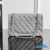 CHANEL Classic Medium Double Flap Bag (Grey Quilted Caviar Grained Calfskin & Silver-Tone Hardware)