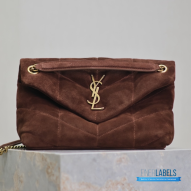 YSL Loulou Puffer Small, One Size (Cinnamon Brown Suede & Bronze-Tone Hardware)