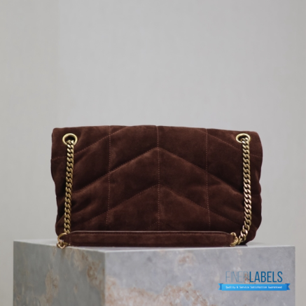 YSL Loulou Puffer Small, One Size (Cinnamon Brown Suede & Bronze-Tone Hardware)