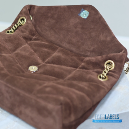 YSL Loulou Puffer Small, One Size (Cinnamon Brown Suede & Bronze-Tone Hardware)