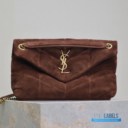 YSL Loulou Puffer Small, One Size (Cinnamon Brown Suede & Bronze-Tone Hardware)