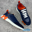 Hermès Bouncing Sneaker (Marine Blue / Orange Calfskin and Suede Goatskin)