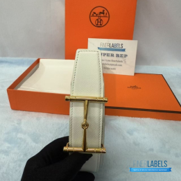 QC Hermès White Leather Reversible Belt in a gold-toned Idem buckle