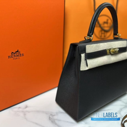 QC Hermes Kelly 25 Bag Black