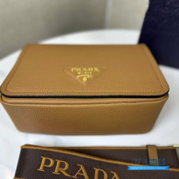 QC Prada Brown Leather Cross-Body Bag