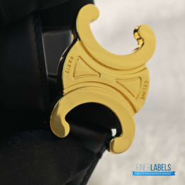 QC Celine Triomphe Belt in Black Leather with a Gold Buckle