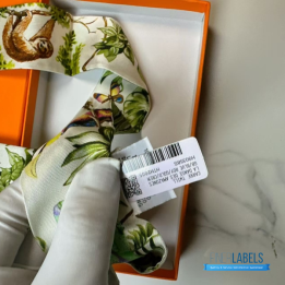QC Hermes Silk Equateur Twilly Creme Vert Multicolore