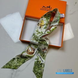 QC Hermes Silk Equateur Twilly Creme Vert Multicolore