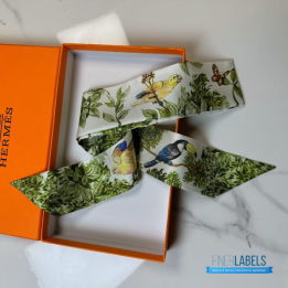 QC Hermes Silk Equateur Twilly Creme Vert Multicolore