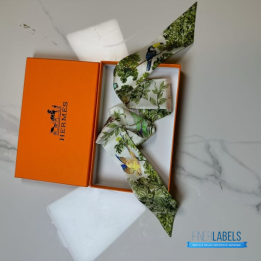 QC Hermes Silk Equateur Twilly Creme Vert Multicolore
