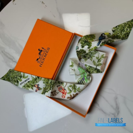 QC Hermes Silk Equateur Twilly Creme Vert Multicolore