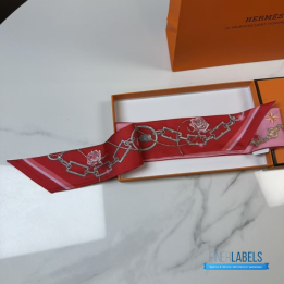 QC Hermès Silk C'est la Fete Twilly in Rose Bonbon and Orange