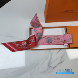 QC Hermès Silk C'est la Fete Twilly in Rose Bonbon and Orange