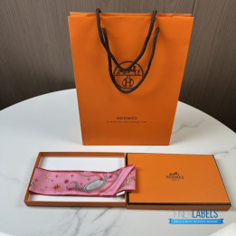 QC Hermès Silk C'est la Fete Twilly in Rose Bonbon and Orange