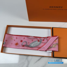 QC Hermès Silk C'est la Fete Twilly in Rose Bonbon and Orange