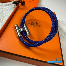QC Hermès Tournis Tresse Bracelet in Blue