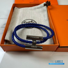 QC Hermès Tournis Tresse Bracelet in Blue
