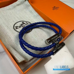QC Hermès Tournis Tresse Bracelet in Blue
