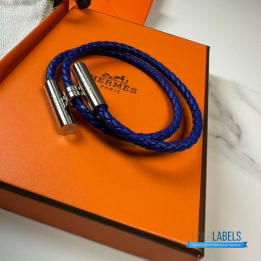 QC Hermès Tournis Tresse Bracelet in Blue