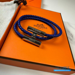 QC Hermès Tournis Tresse Bracelet in Blue