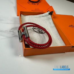 QC Hermès Tournis Tresse Bracelet in Red