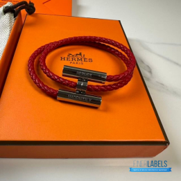QC Hermès Tournis Tresse Bracelet in Red