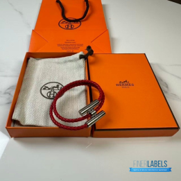 QC Hermès Tournis Tresse Bracelet in Red