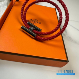 QC Hermès Tournis Tresse Bracelet in Red