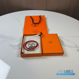 QC Hermès Tournis Tresse Bracelet in Red