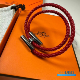 QC Hermès Tournis Tresse Bracelet in Red