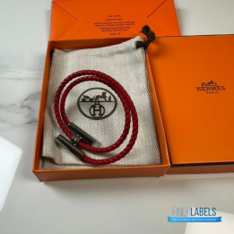 QC Hermès Tournis Tresse Bracelet in Red
