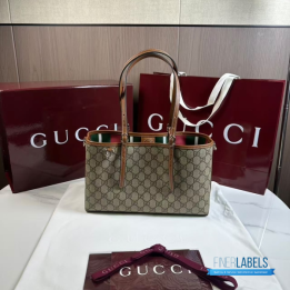 QC Gucci GG Emblem Medium Tote Bag in Beige
