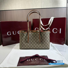 QC Gucci GG Emblem Medium Tote Bag in Beige