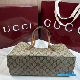 QC Gucci GG Emblem Medium Tote Bag in Beige