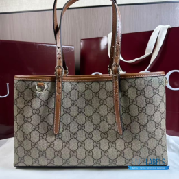 QC Gucci GG Emblem Medium Tote Bag in Beige
