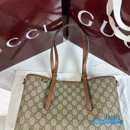 QC Gucci GG Emblem Medium Tote Bag in Beige