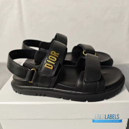 QC Christian Dior Dioract Sandals in Black Lambskin Leather