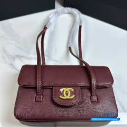 QC Chanel Preppy Coco Flap Bag in dark burgundy shiny caviar leather