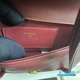 QC Chanel Preppy Coco Flap Bag in dark burgundy shiny caviar leather