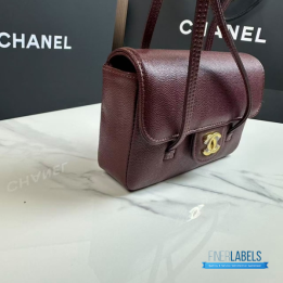 QC Chanel Preppy Coco Flap Bag in dark burgundy shiny caviar leather